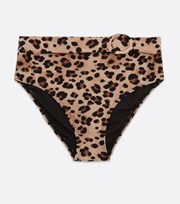 New Look Brown Leopard Print Belted High Waist Bikini Bottoms